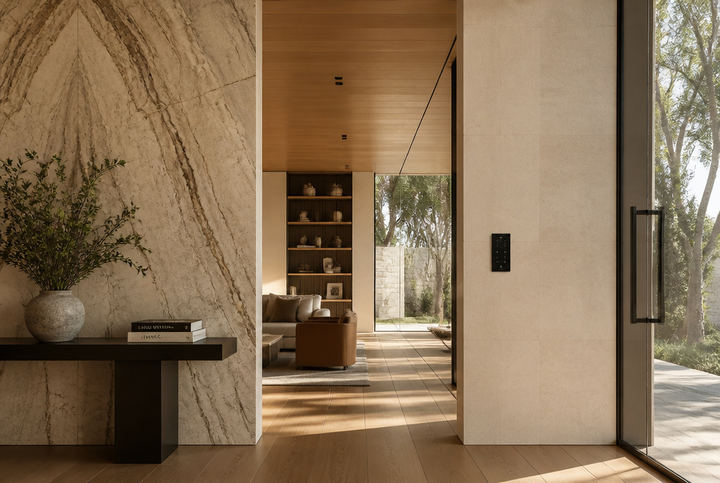 Refined smart home control system in custom Toronto residence showcasing architectural automation and enduring design