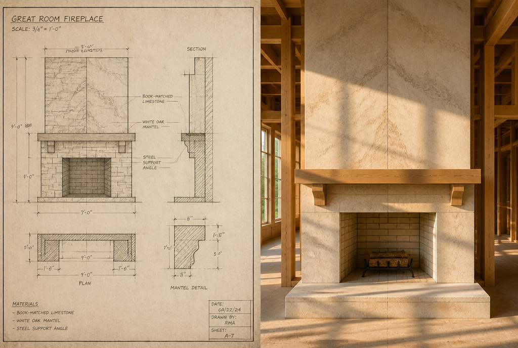 Architectural blueprints and permit documents on a desk, highlighting the lengthy design and permitting process for custom home development