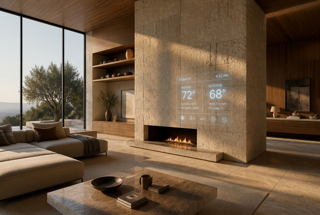 Architectural custom home with predictive energy and climate systems for uncompromising comfort and efficiency