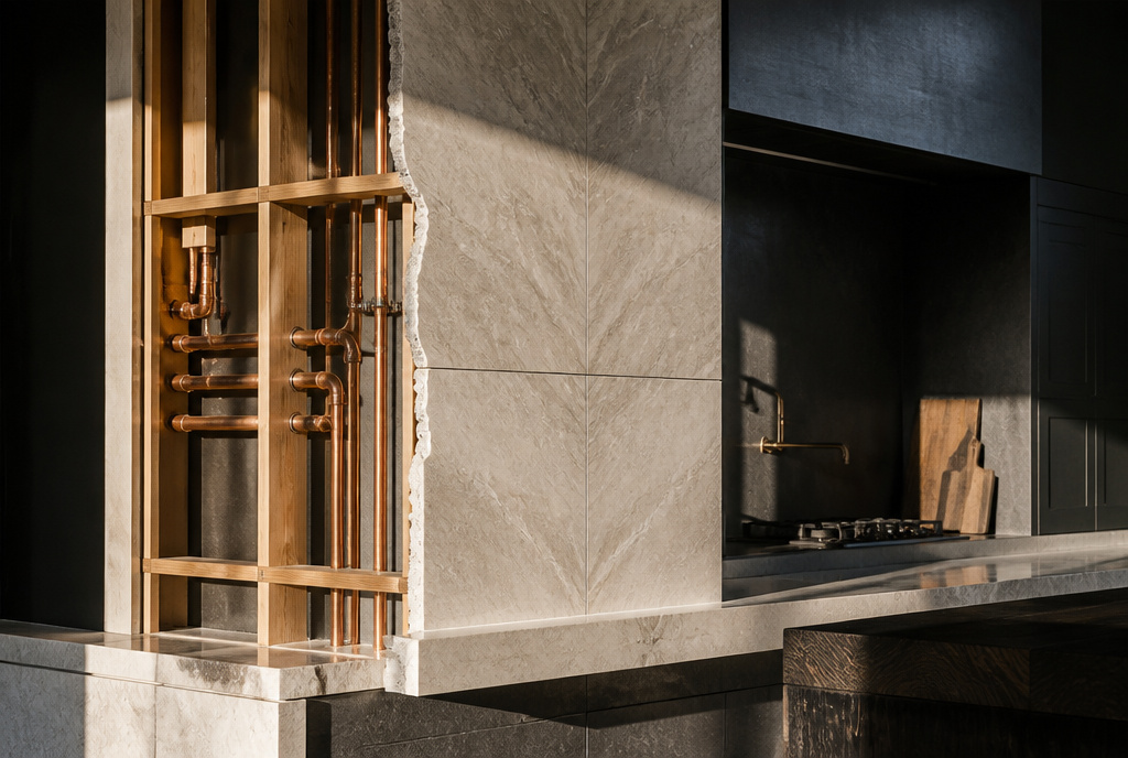 Precision architectural framing and mechanical rough-ins showcasing enduring structural integrity in a custom home.