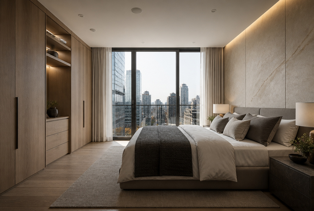 AI-enhanced bedroom design for refined comfort, wellness, and energy-efficient custom home living